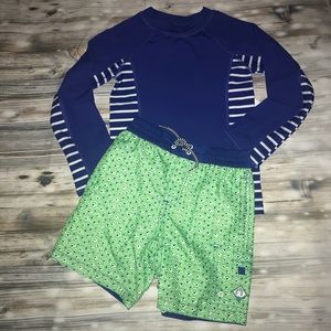 Scalloped print swim short with rashgaurd top